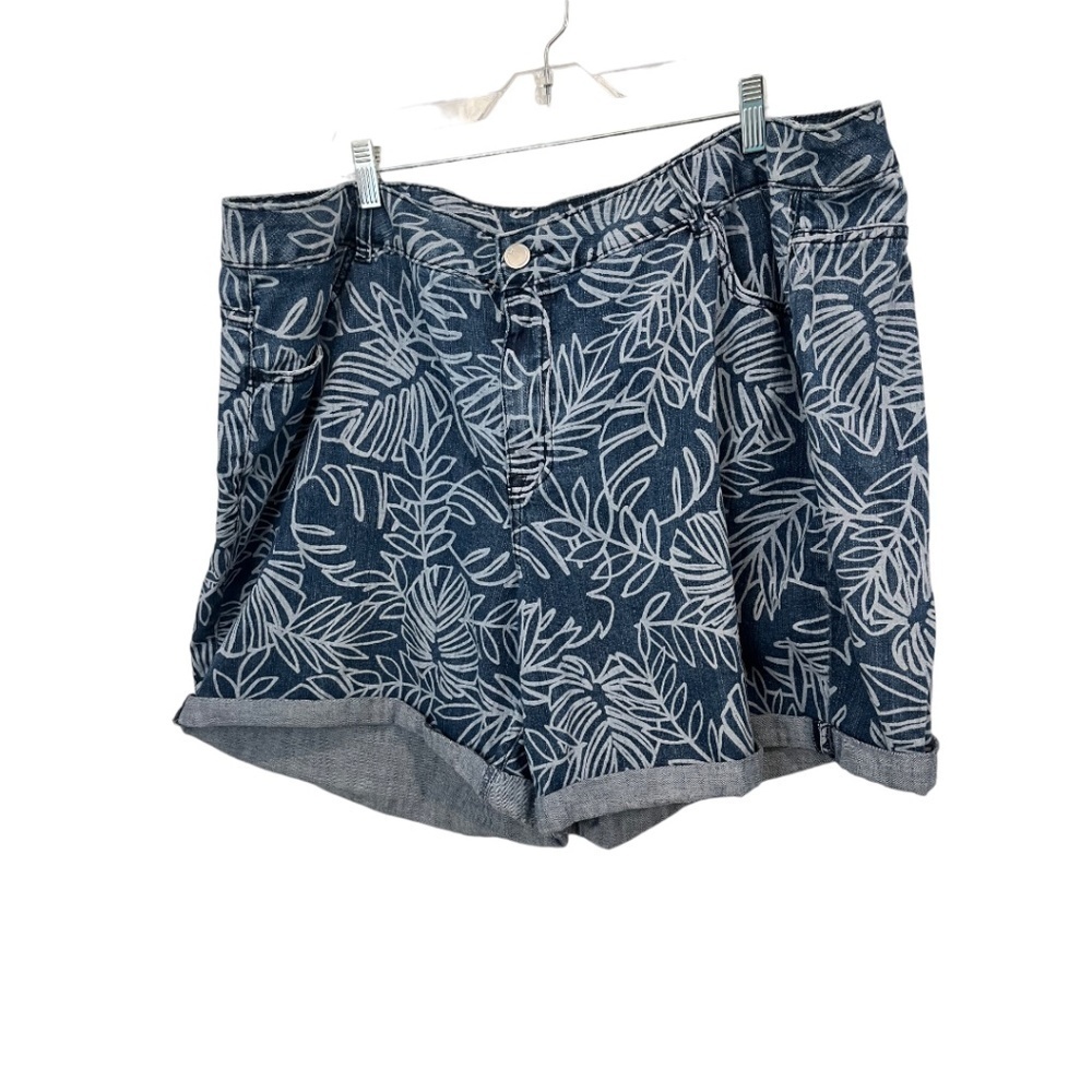 Lane Bryant Plus Size Denim Hawaiian Print Cuffed Cotton Spandex Shorts Size 26